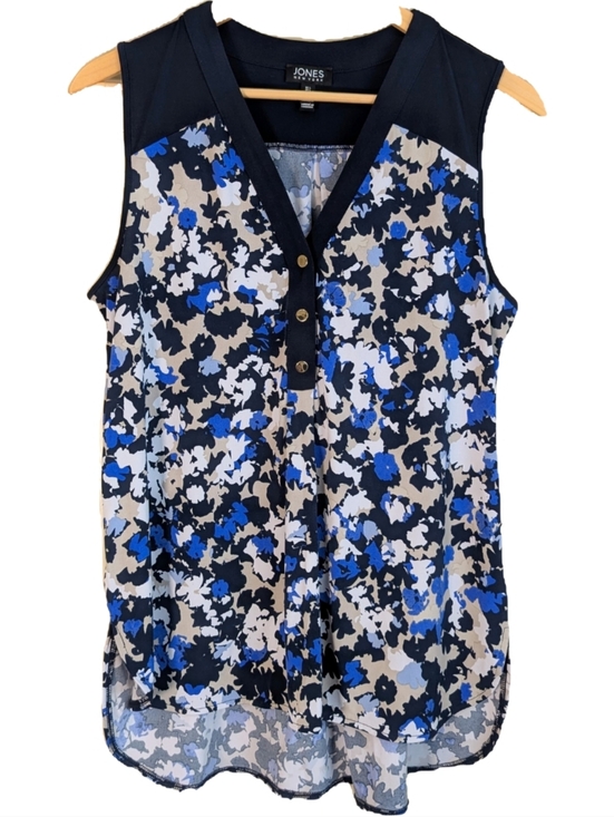 Jones New York Tops - Jones New York Navy Blue Sleeveless Abstract Floral Blouse Button Front Size L